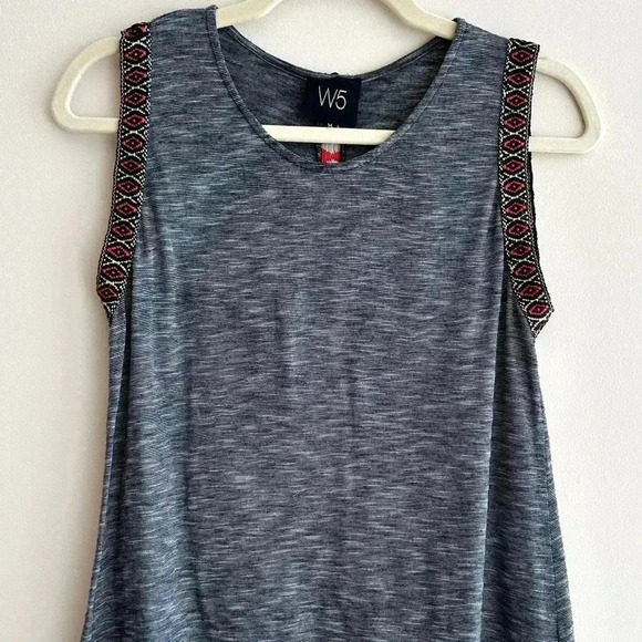 W5 Black and White Marble Striped Tank Top with Aztec Print Shoulders, Size Med - Picture 1 of 15